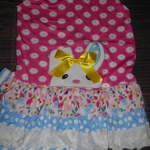 Boutique Girls Easter Bunny Rabbit Tunic Ruffle Leggings Outfit - Picture 2 of 4